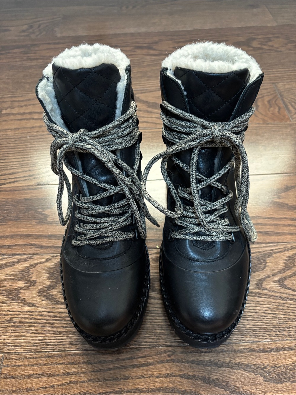 The Kooples Women’s Quilted Black Leather Shearling Winter Boots 37